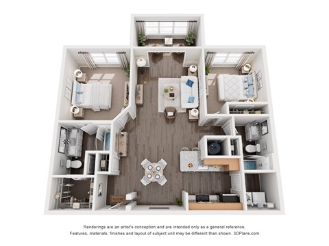 Floor plan for 2 beds, 2 baths, 1252 sqft